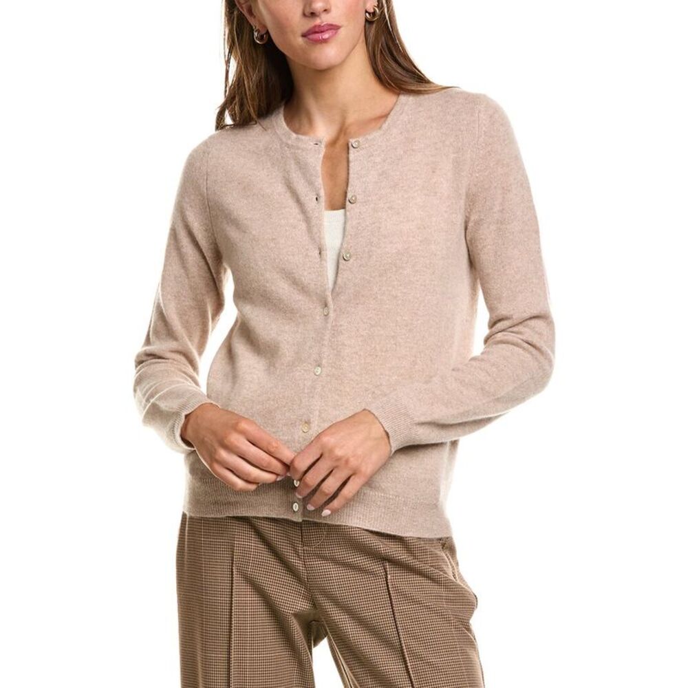 Incashmere Womens Basic Crewneck 100% Cashmere Cardigan, Brown